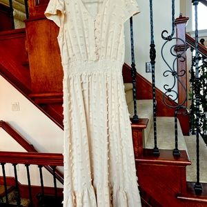 Women's long Cream dress.
